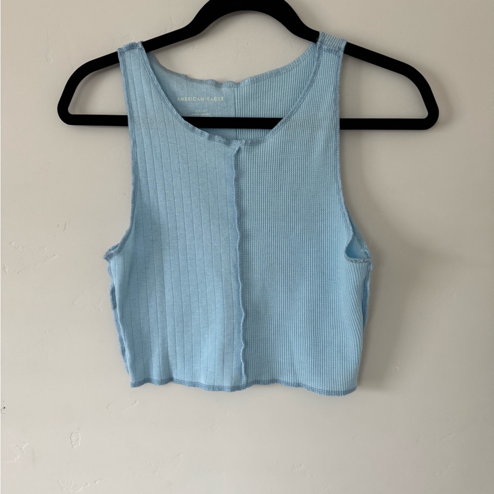 American Eagle Outfitters Sky Blue Ribbed Crop Top